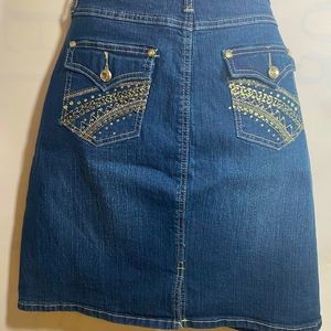 Roz & Ali Rhinestone Trimmed Denim Mini Skirt